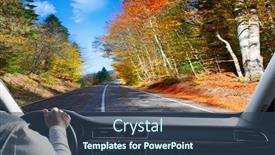  Presentation with driver - Cool new theme with driver in car holding steering wheel blurred road and sky backdrop and a ocean colored foreground