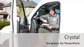  Presentation with truck driver - Colorful presentation enhanced with driver in the car delivery backdrop and a light gray colored foreground