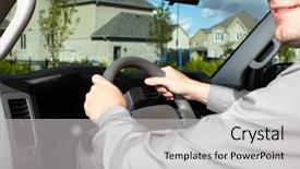  Presentation with truck driver - Presentation theme having driver in the car delivery background and a light gray colored foreground