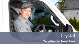  Presentation with truck driver - Presentation theme enhanced with driver in the car delivery background and a gray colored foreground