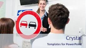 Presentation with driving - Cool new presentation theme with driver license - driving instructor explaining meaning backdrop and a sky blue colored foreground