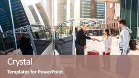  Presentation with airport city - Slide set enhanced with driver of a airport shuttle background and a coral colored foreground