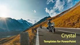  Presentation with motorcycle - PPT layouts having driver riding in alpine highway background and a tawny brown colored foreground