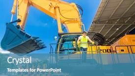  Presentation with machinery - Colorful slide set enhanced with driver standing on construction machinery backdrop and a teal colored foreground