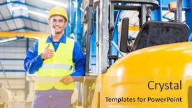  Presentation with manufacturing safety - Amazing presentation having driver standing proud in manufacturing backdrop and a yellow colored foreground