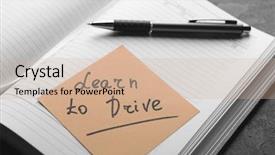  Presentation with learn - PPT layouts featuring driver training - notepad and note sticker background and a soft green colored foreground