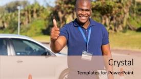  Presentation with driving - Slide deck consisting of driver training - portrait of handsome african driving background and a coral colored foreground
