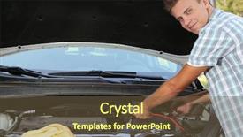  Presentation with electric car charging battery cells - Beautiful PPT layouts featuring driver uses battery jumper cables backdrop and a tawny brown colored foreground