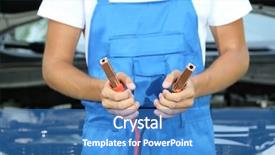  Presentation with battery electrified - Slide set consisting of driver with battery jumper cables background and a teal colored foreground