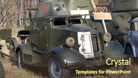  Presentation with soviet - Colorful PPT theme enhanced with drivers fighting - soviet armored truck ww2 time backdrop and a tawny brown colored foreground