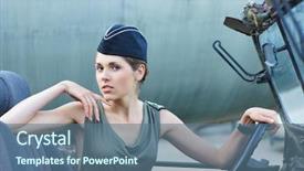  Presentation with driving - Presentation theme consisting of drivers fighting - young attractive female soldier driving background and a ocean colored foreground