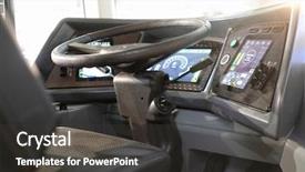  Presentation with driver - Slide deck featuring driver's place of a bus background and a dark gray colored foreground