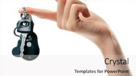  Presentation with automobile - Beautiful theme featuring hand with automobile's keys backdrop and a light gray colored foreground