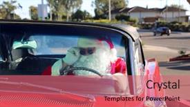  Presentation with santa - Amazing PPT theme having drives his hot rod car backdrop and a coral colored foreground