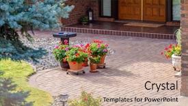  Presentation with landscape - Slides with driveway - fragment of a house background and a soft green colored foreground