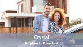  Presentation with young happy couple - Audience pleasing theme consisting of driveway - happy young couple near car backdrop and a light blue colored foreground