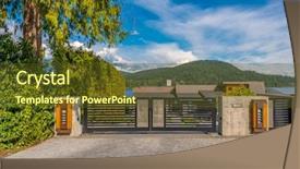  Presentation with luxury house - Presentation theme featuring driveway - luxury house with gates background and a tawny brown colored foreground