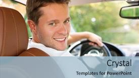  Presentation with self driving car - Cool new PPT theme with driving - he is looking back backdrop and a light blue colored foreground