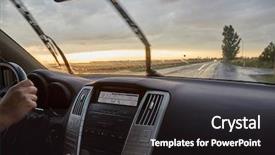  Presentation with automotive interior inside car - Beautiful PPT theme featuring driving a car in rain backdrop and a dark gray colored foreground