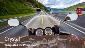  Presentation with person driving - Presentation design featuring driving a motorcycle rides along background and a  colored foreground