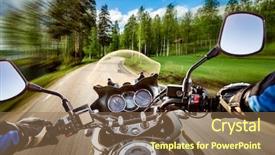  Presentation with person driving - Presentation theme with driving a motorcycle rides along background and a  colored foreground