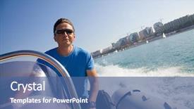  Presentation with motor - PPT theme having driving an inflatable motor boat background and a ocean colored foreground