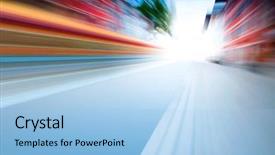  Presentation with empty road motion blur - PPT theme consisting of driving at high speed background and a light blue colored foreground
