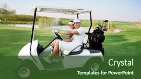  Presentation with golf course - Amazing theme having driving buggy on golf backdrop and a tawny brown colored foreground