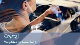  Presentation with urban buildings - Beautiful presentation design featuring driving car through modern urban backdrop and a ocean colored foreground