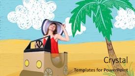  Presentation with auto - Amazing PPT theme having driving cardboard auto in imaginary backdrop and a  colored foreground