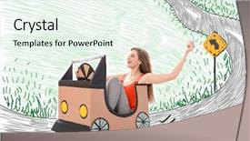  Presentation with road safety drive - Slide deck consisting of driving cardboard auto on imaginary background and a sky blue colored foreground