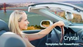  Presentation with road trip - Slide set consisting of driving convertible car over golden background and a  colored foreground