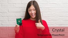  Presentation with medicina tradicional chinesa chinese herb - PPT theme featuring driving excellence - young chinese woman over brick background and a crimson colored foreground