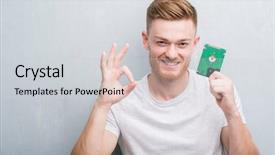  Presentation with driving over a cliff - PPT layouts featuring driving excellence - young redhead man over grey background and a light gray colored foreground