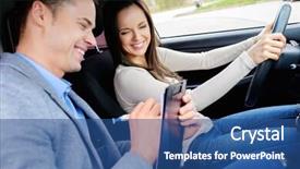  Presentation with examination - Slide deck having woman student in examination car background and a ocean colored foreground