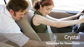  Presentation with teen driving - Cool new theme with driving instructor or father encouraging backdrop and a violet colored foreground