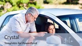  Presentation with learn - Beautiful presentation design featuring driving instructor teaching student learner backdrop and a  colored foreground