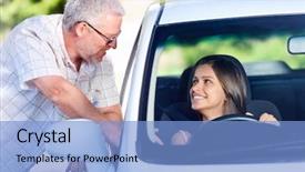  Presentation with teaching - Slide set featuring driving instructor teaching student learner driver background and a light blue colored foreground