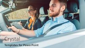  Presentation with teaching - Cool new slide deck with driving-instructor-with-student backdrop and a light blue colored foreground