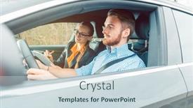  Presentation with school - Colorful PPT theme enhanced with driving-instructor-with-student backdrop and a sky blue colored foreground