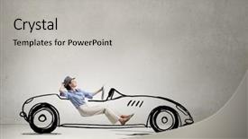  Presentation with old car - Slide deck consisting of driving old styled drawn car background and a light gray colored foreground