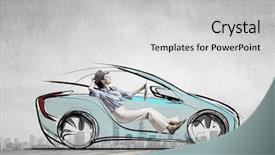  Presentation with old car - Audience pleasing theme consisting of driving old styled drawn car backdrop and a light gray colored foreground