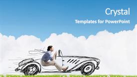  Presentation with old car - Theme consisting of driving old styled drawn car background and a  colored foreground