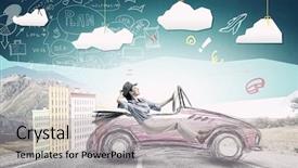  Presentation with old car - Colorful PPT theme enhanced with driving old styled drawn car backdrop and a light gray colored foreground