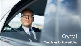  Presentation with safety transport - Theme with driving on car back seat background and a ocean colored foreground