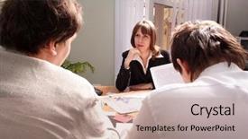  Presentation with small group working - Cool new slide deck with driving results - group of 3 business people backdrop and a coral colored foreground