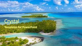  Presentation with lagoon - Colorful presentation design enhanced with drone aerial video of rangiroa backdrop and a tawny brown colored foreground