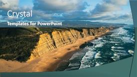  Presentation with rocky shore - Slide set with drone-aerial-view-over-long background and a teal colored foreground