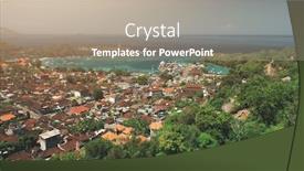  Presentation with beautiful houses - PPT theme having drone flight over jungle village ocean bay houses harbor port pier in sunset light travel tourism concept beautiful nature landscape tropical bali island indonesia background and a coral colored foreground