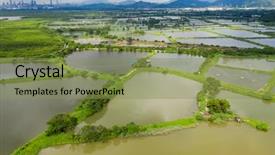  Presentation with hatchery - Slide set consisting of drone fly over fish hatchery background and a seafoam green colored foreground